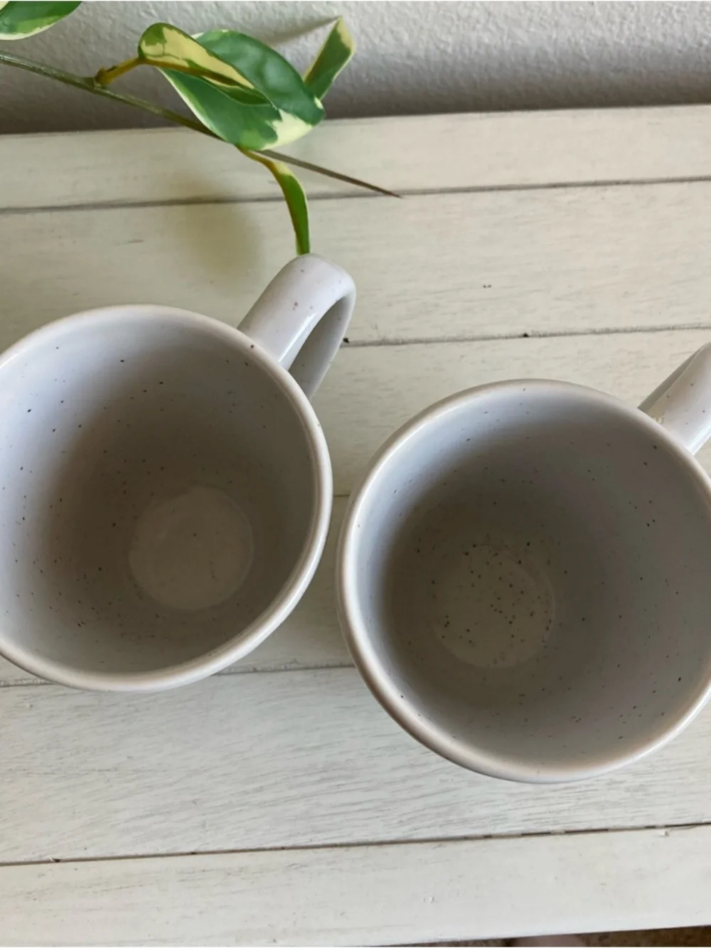 West Elm Set of 2 Ribbed Speckled Tea Coffee Mugs White Beige Neutral